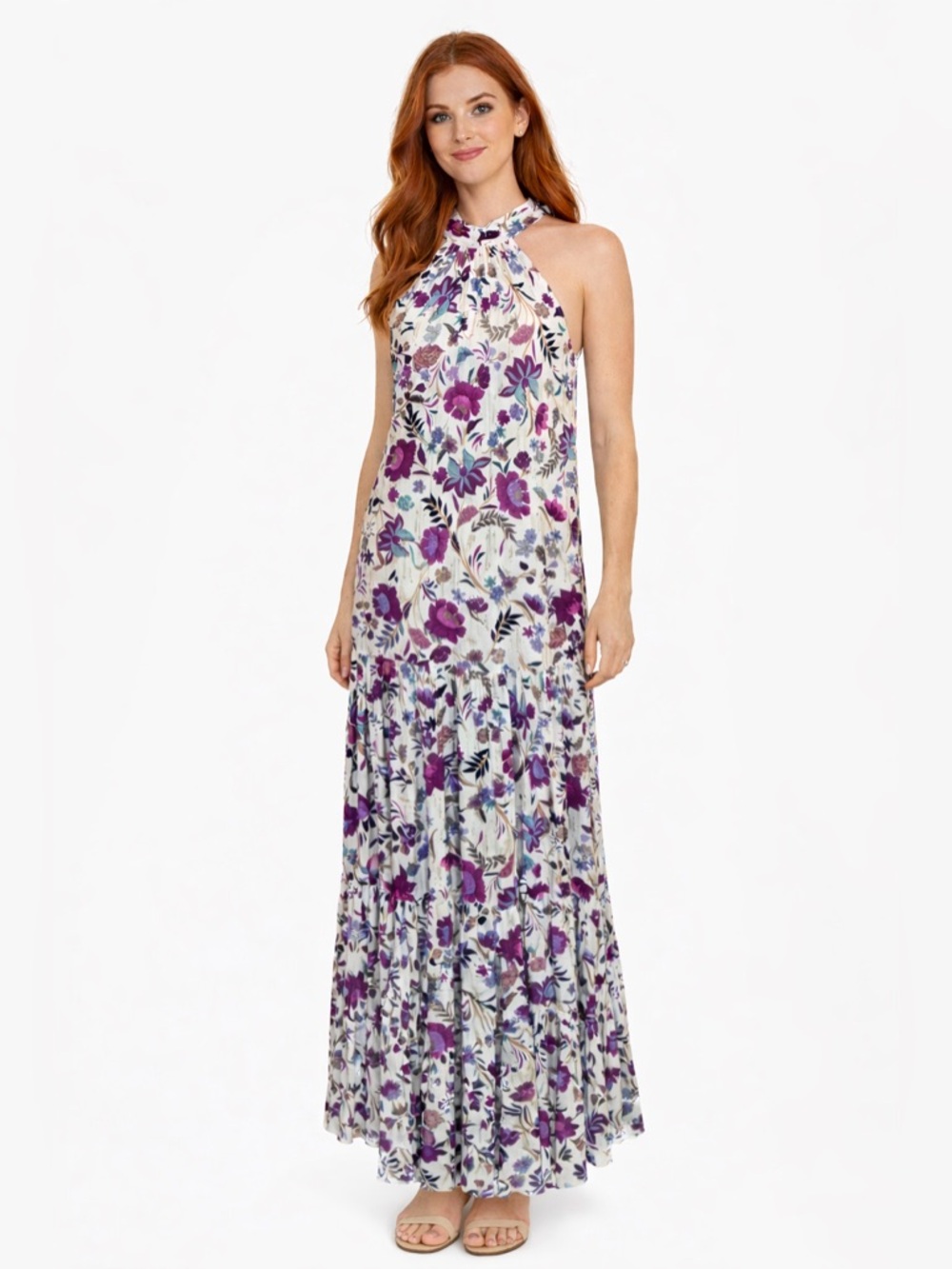 1.STATE Floral Halter Maxi Dress Boho Cottagecore Tie Neck Zip Back Small